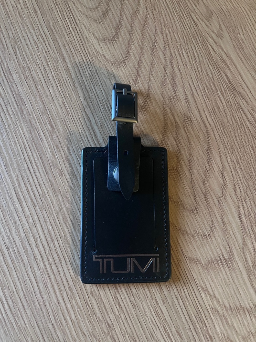 Tumi Black Leather ID Luggage Tag with Embossed Logo